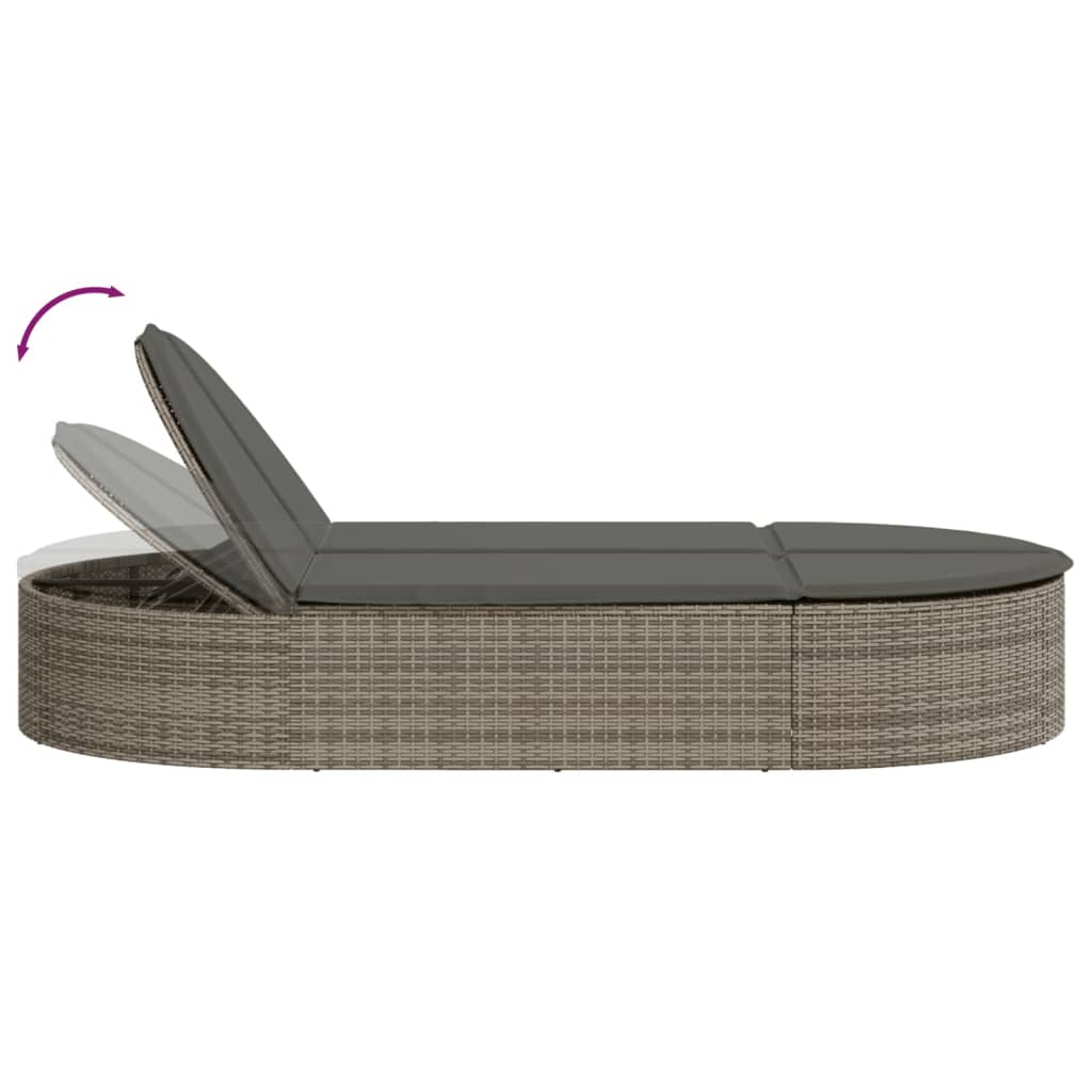 Lettino Prendisole Doppio con Cuscini Grigio in Polyrattan - homemem39