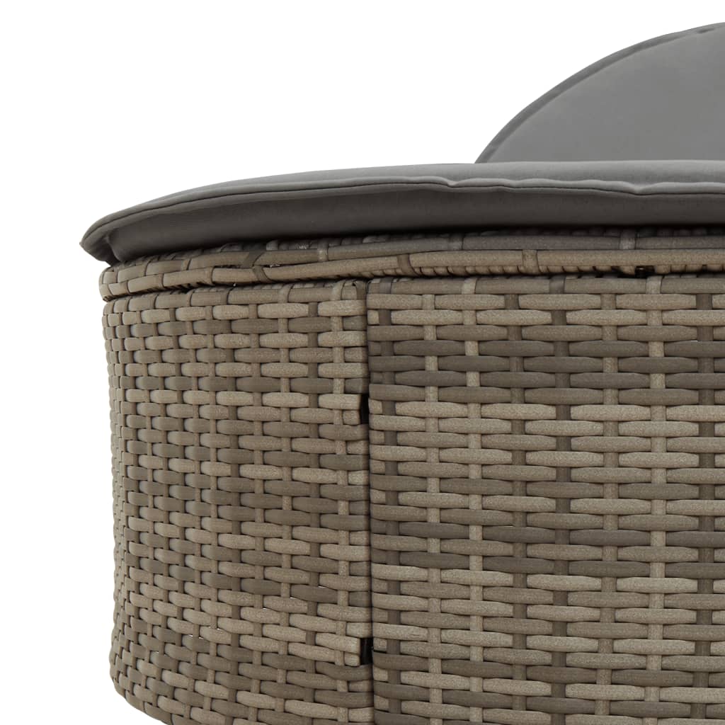 Lettino Prendisole Doppio con Cuscini Grigio in Polyrattan - homemem39