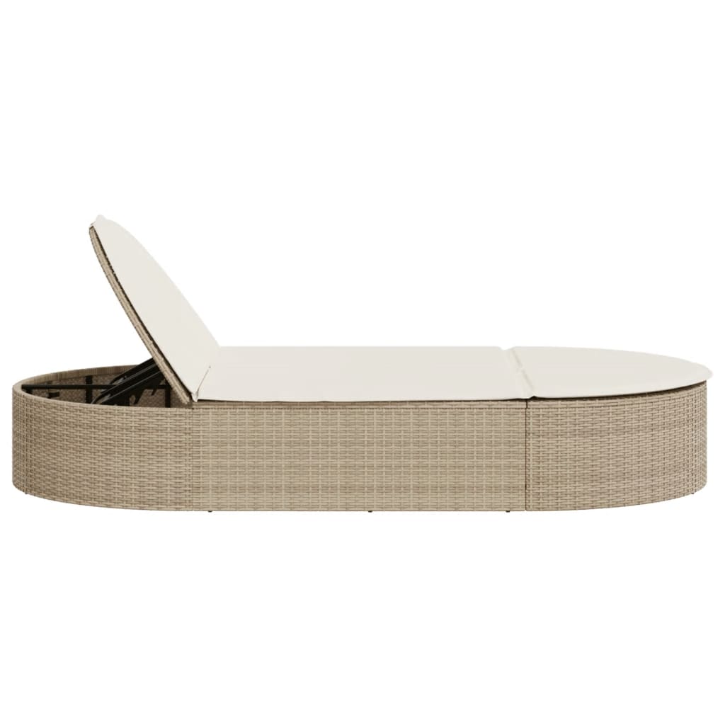 Lettino Prendisole con Cuscini Beige in Polyrattan