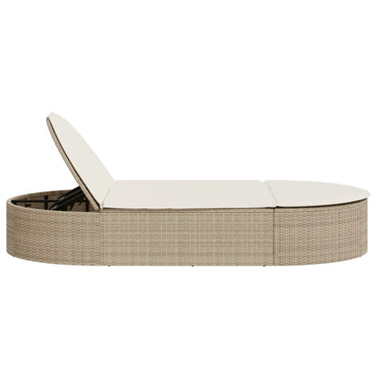 Lettino Prendisole con Cuscini Beige in Polyrattan