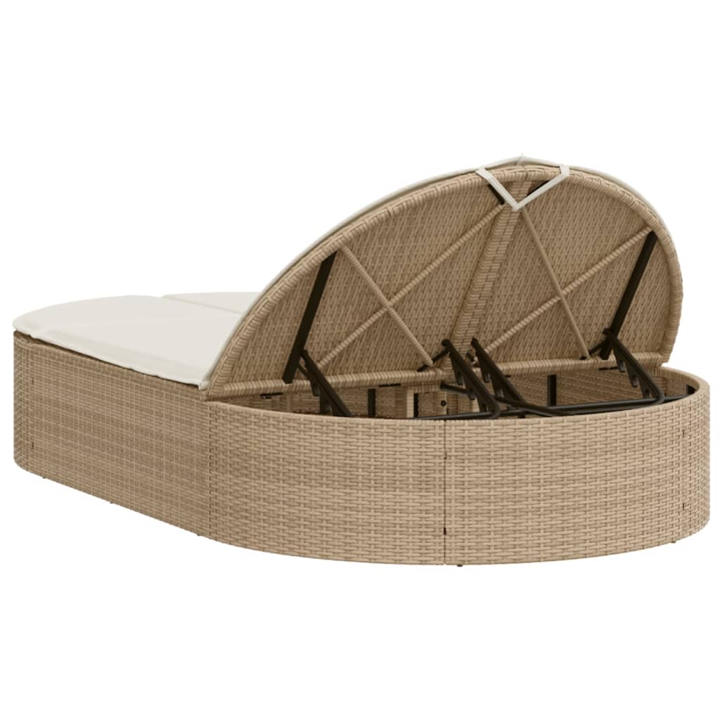 Lettino Prendisole con Cuscini Beige in Polyrattan