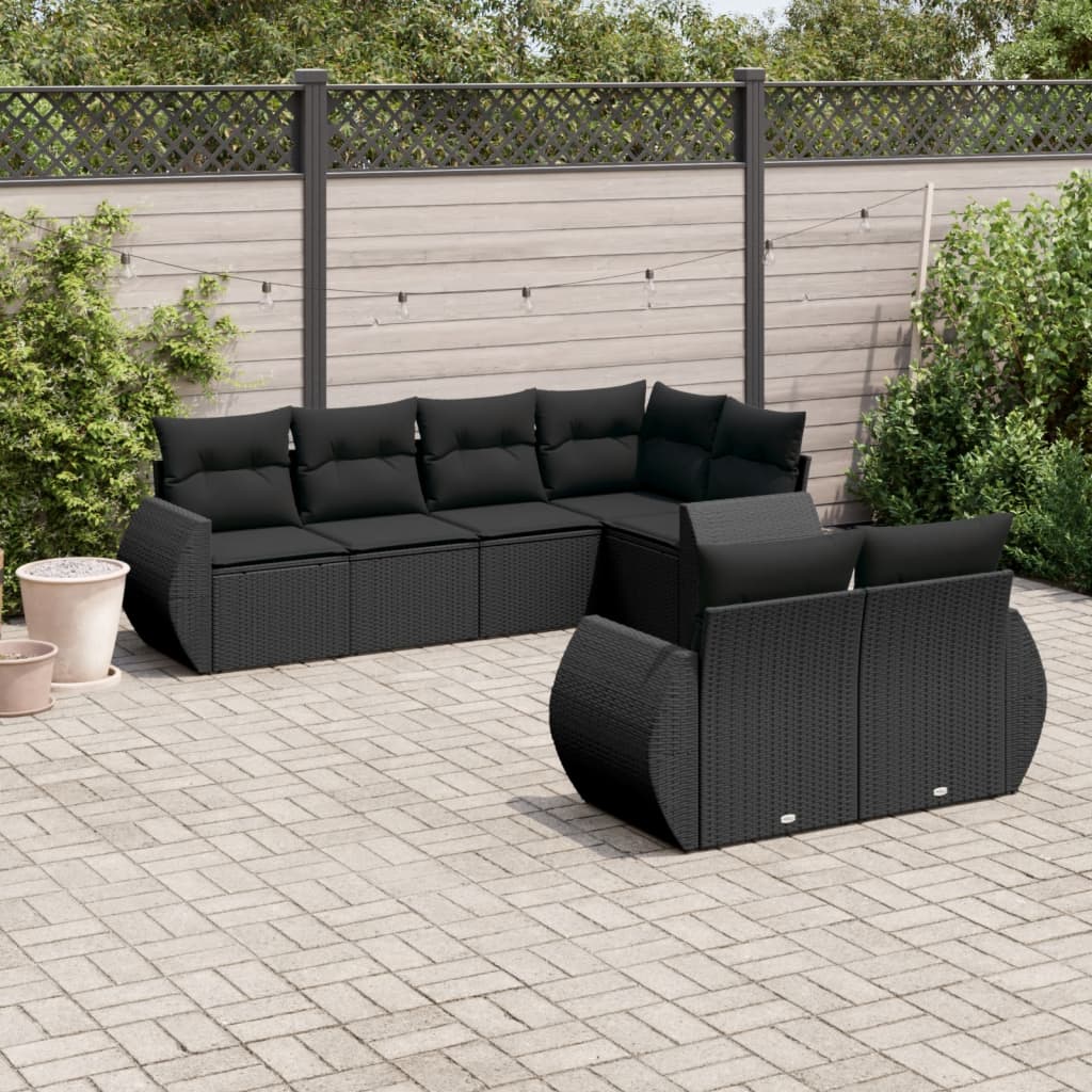 Set Divani da Giardino con Cuscini 7pz Nero Polyrattan - homemem39