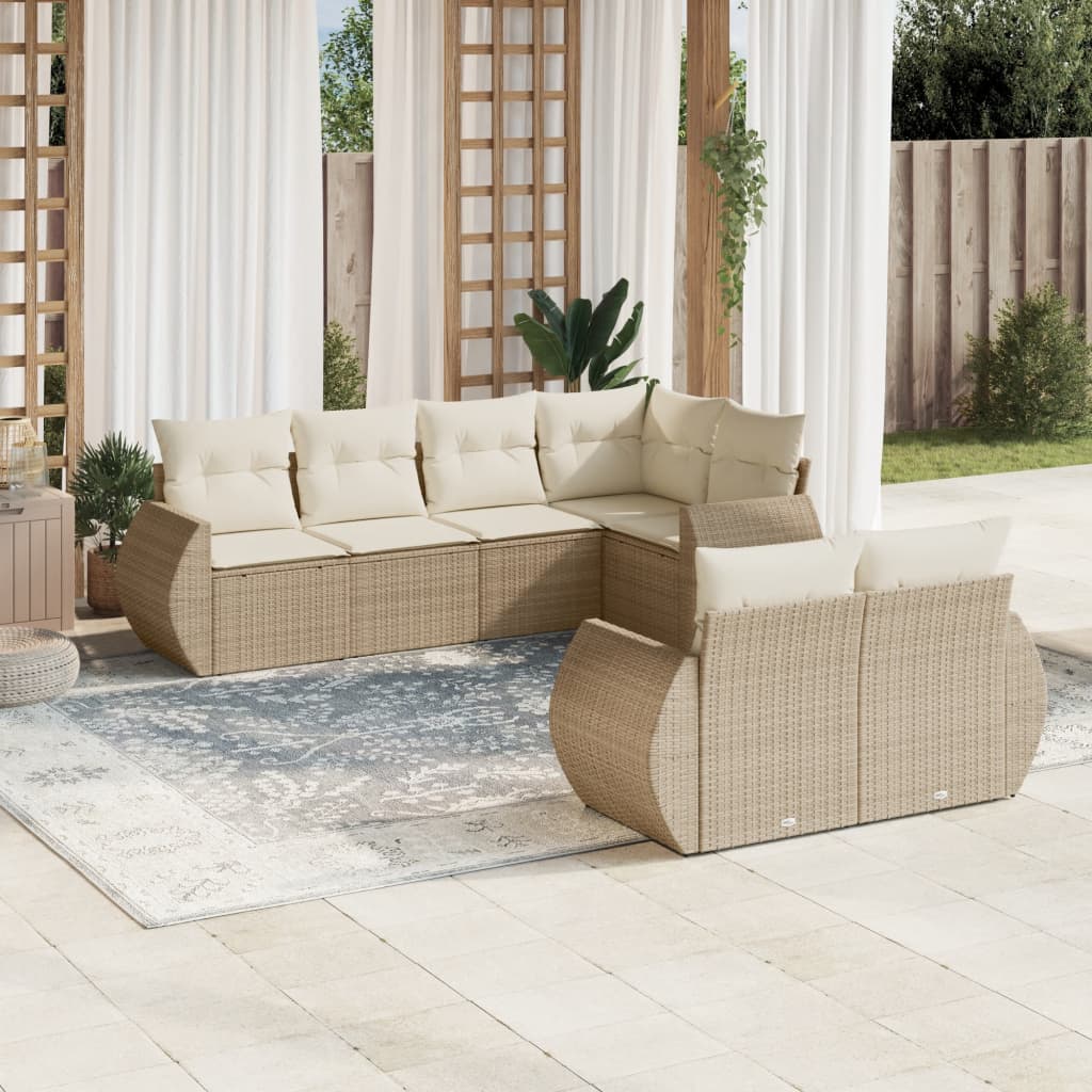 Set Divani da Giardino 7 pz con Cuscini Beige in Polyrattan - homemem39