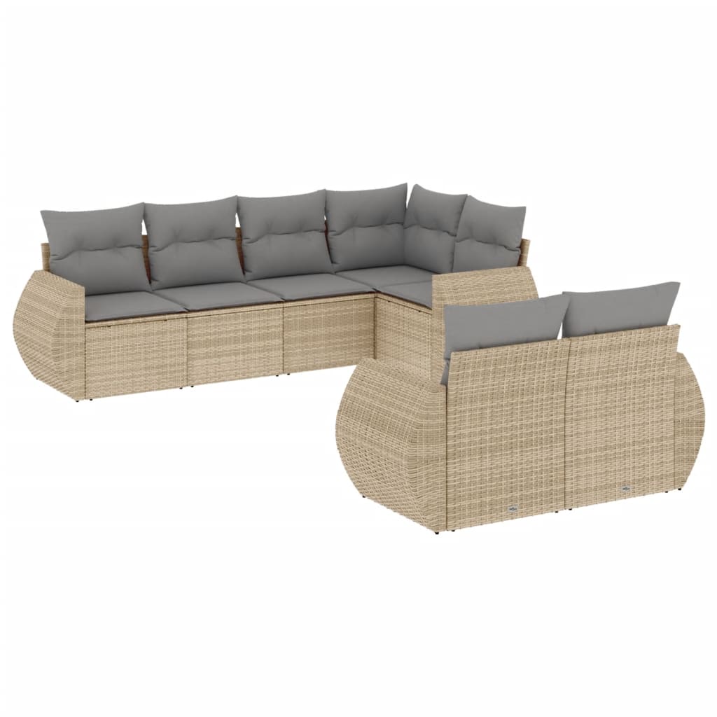 Set Divani da Giardino 7 pz con Cuscini Beige in Polyrattan - homemem39