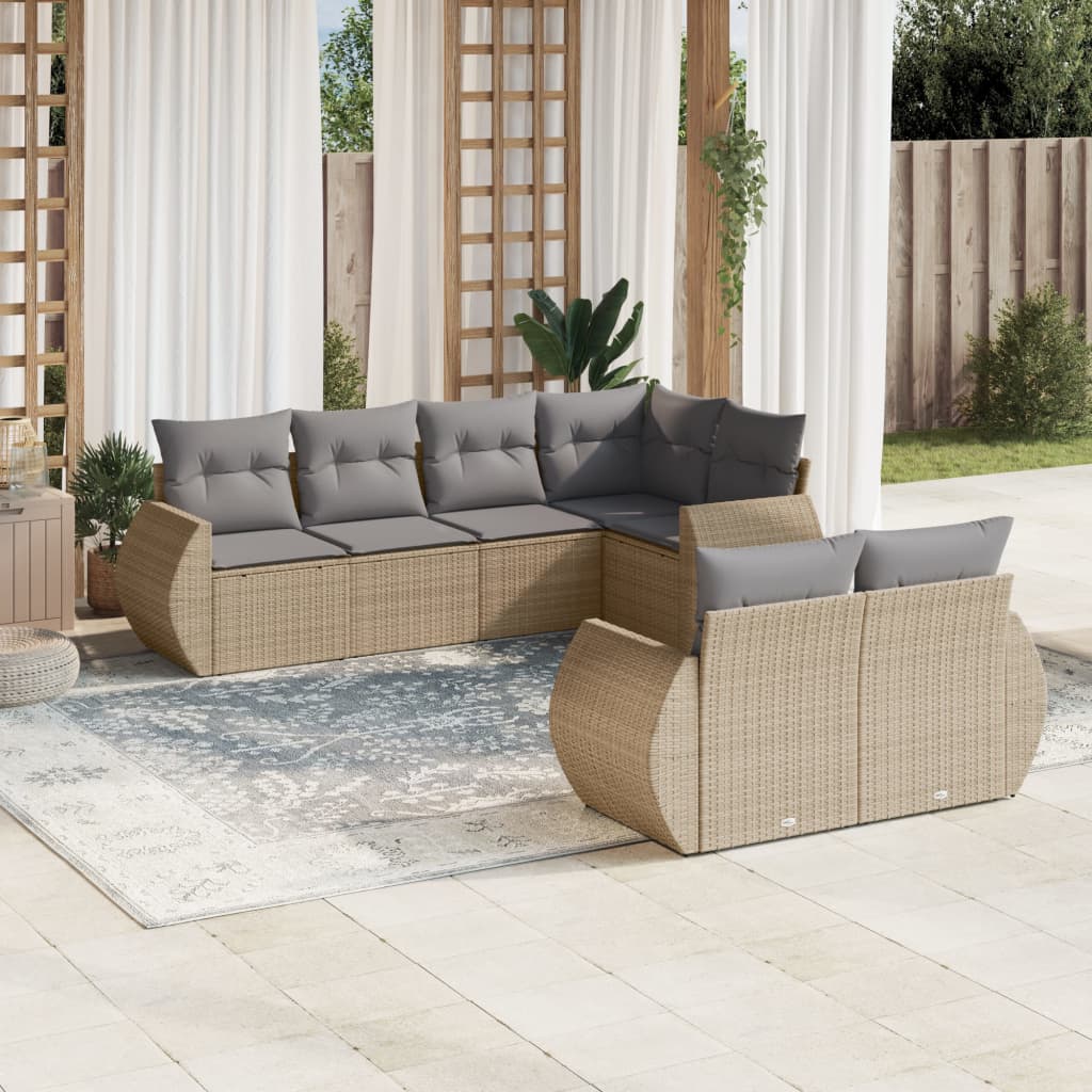 Set Divani da Giardino 7 pz con Cuscini Beige in Polyrattan - homemem39