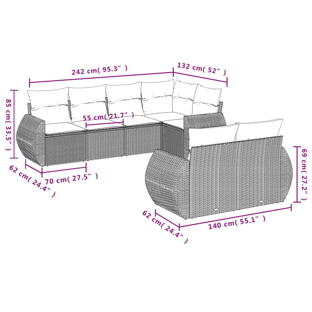 Set Divani da Giardino 7 pz con Cuscini Grigio in Polyrattan - homemem39