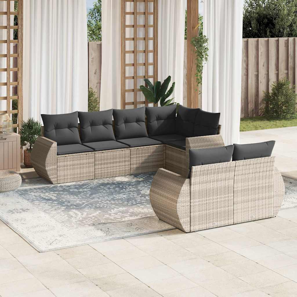 Set Divani da Giardino 7pz con Cuscini Grigio Chiaro Polyrattan - homemem39