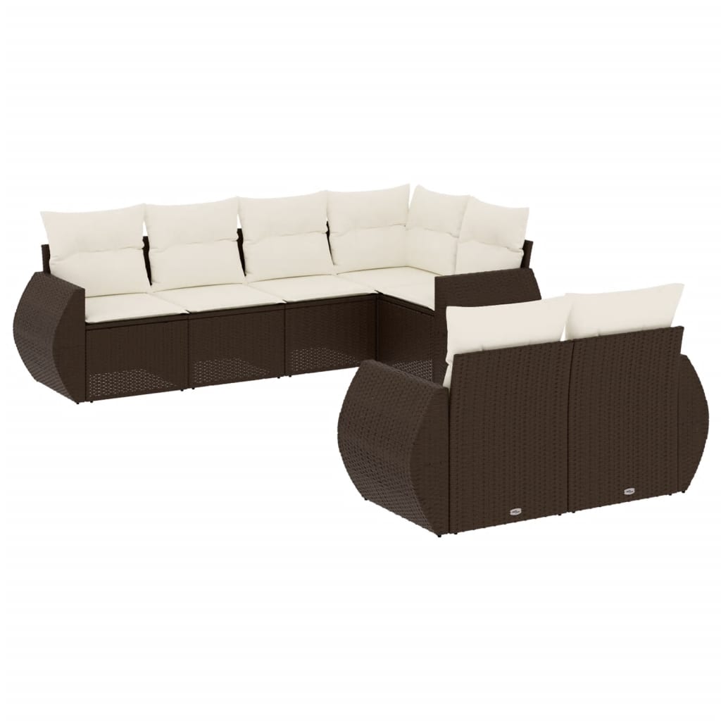 Set Divani da Giardino 7 pz con Cuscini Marrone in Polyrattan - homemem39