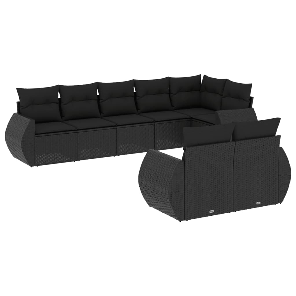 Set Divani da Giardino con Cuscini 8 pz Nero in Polyrattan - homemem39