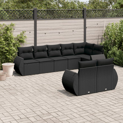 Set Divani da Giardino con Cuscini 8 pz Nero in Polyrattan - homemem39