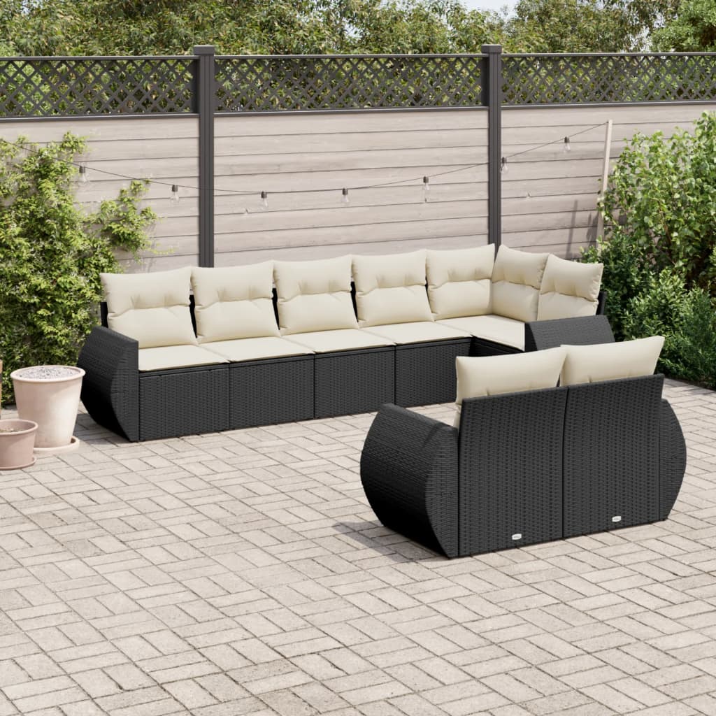 Set Divani da Giardino con Cuscini 8 pz Nero in Polyrattan - homemem39