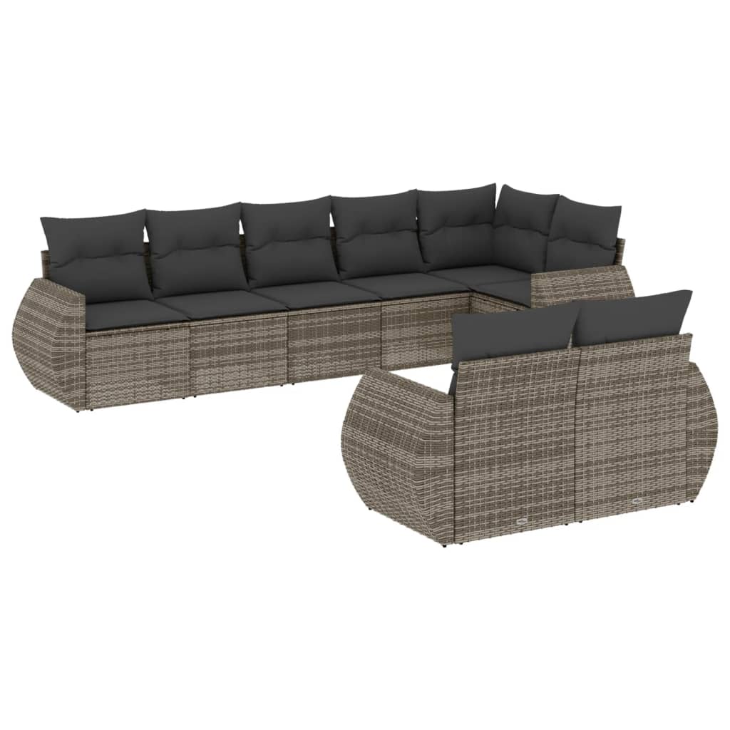 Set Divano da Giardino 8 pz con Cuscini Grigio in Polyrattan - homemem39