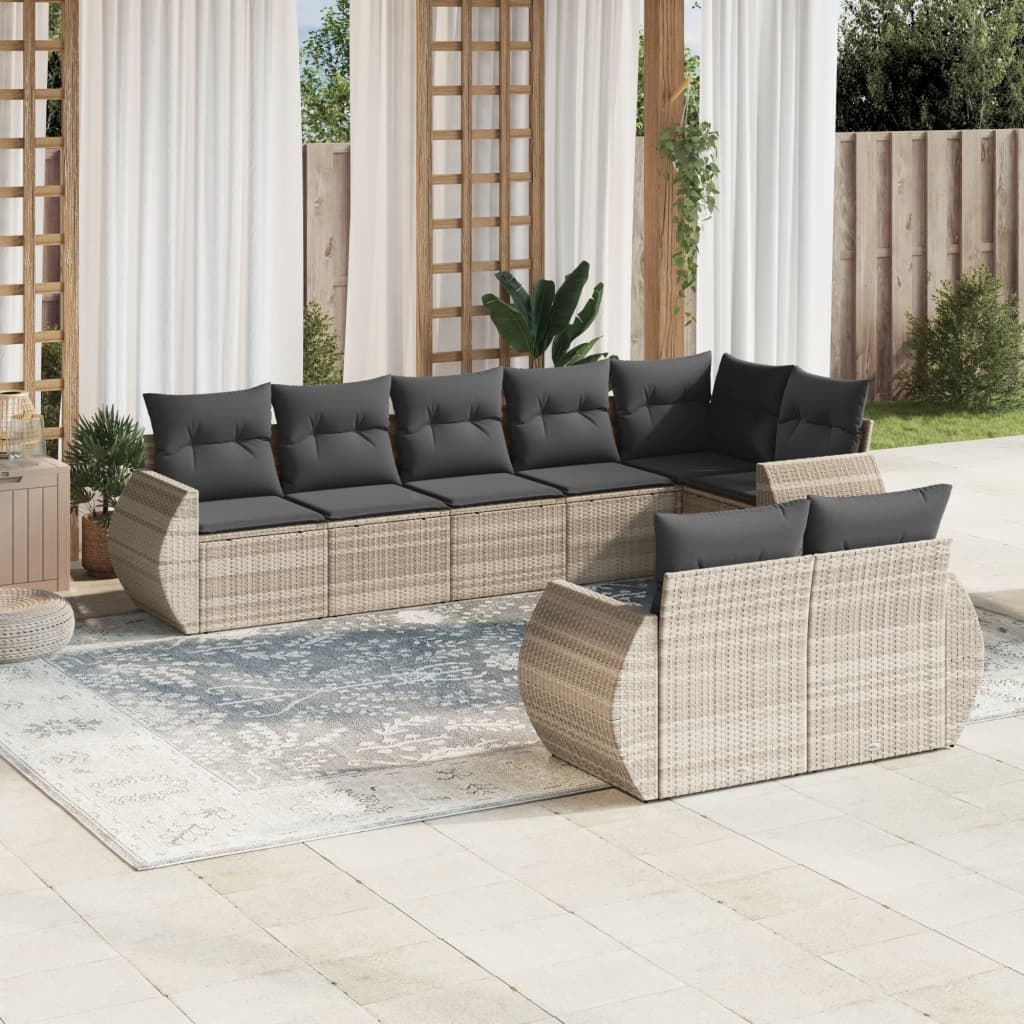 Set Divano da Giardino 8pz con Cuscini Grigio Chiaro Polyrattan - homemem39