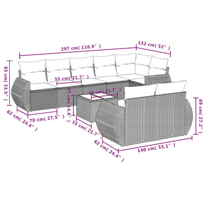 Set Divani da Giardino 9 pz con Cuscini Nero in Polyrattan - homemem39