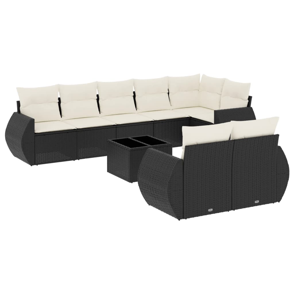 Set Divani da Giardino 9 pz con Cuscini Nero in Polyrattan - homemem39