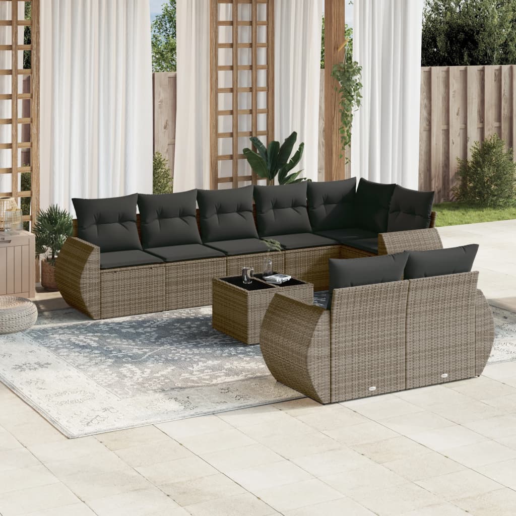 Set Divano da Giardino 9 pz con Cuscini Grigio in Polyrattan - homemem39