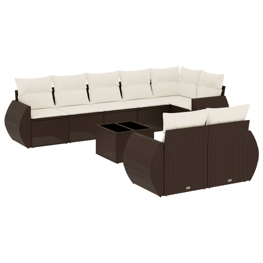 Set Divani da Giardino 9pz con Cuscini Marrone in Polyrattan - homemem39