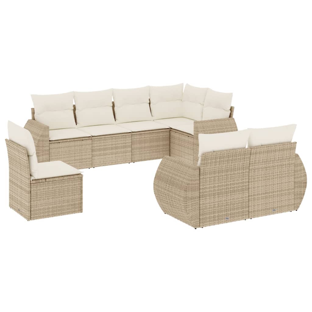 Set Divano da Giardino 8 pz con Cuscini Beige in Polyrattan - homemem39