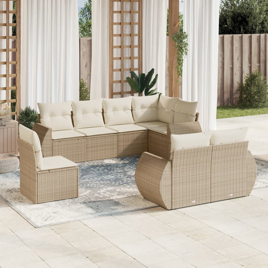 Set Divano da Giardino 8 pz con Cuscini Beige in Polyrattan - homemem39