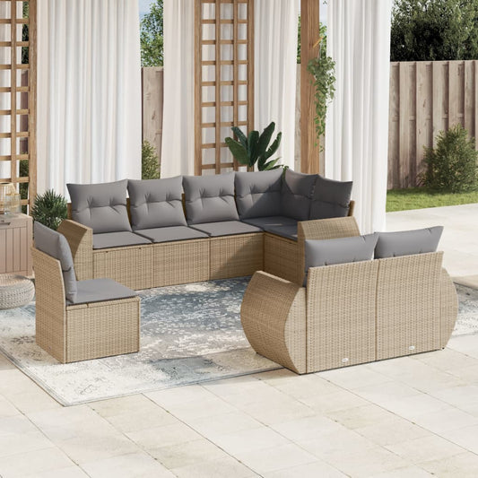 Set Divano da Giardino 8 pz con Cuscini Beige in Polyrattan - homemem39