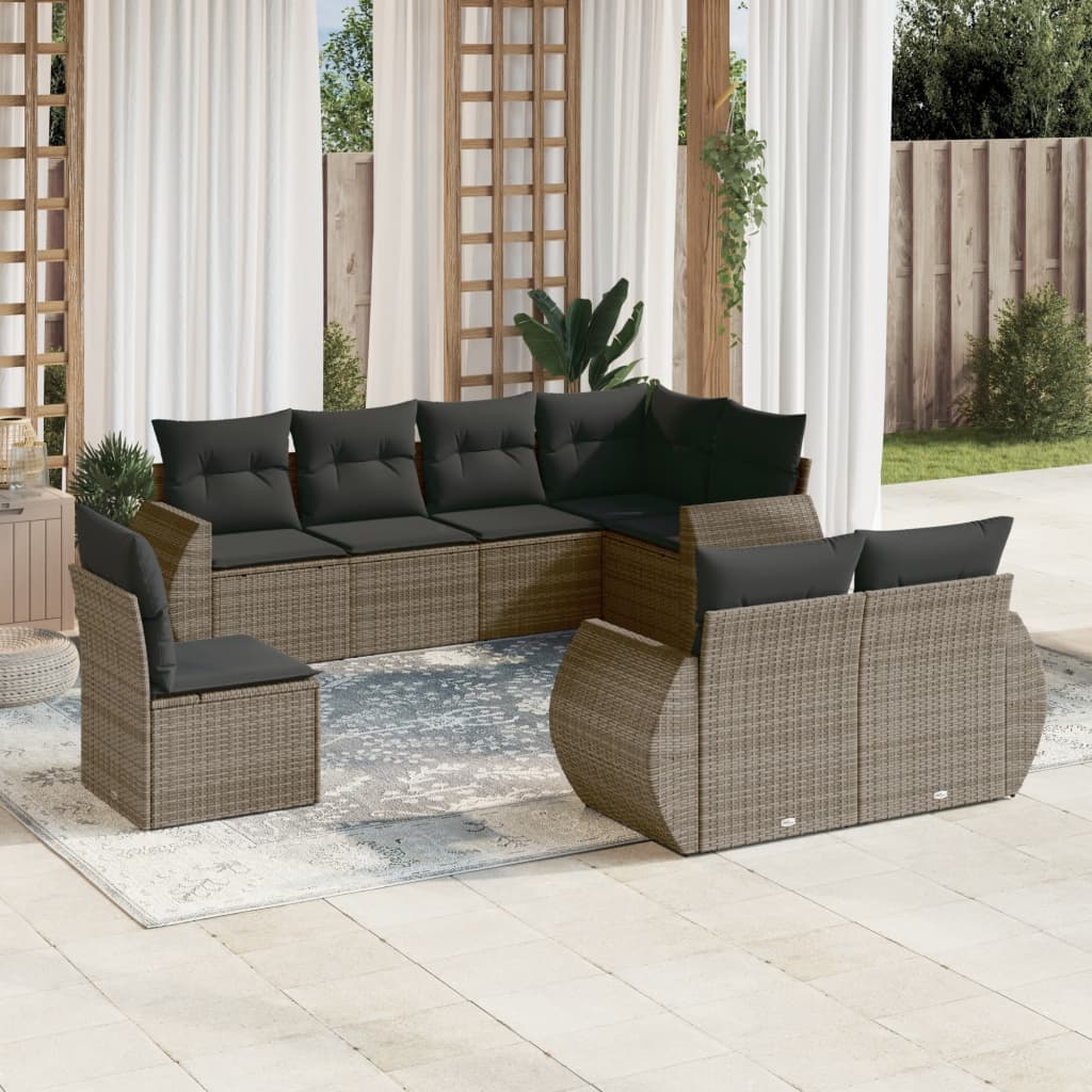 Set Divano da Giardino 8 pz con Cuscini Grigio in Polyrattan - homemem39