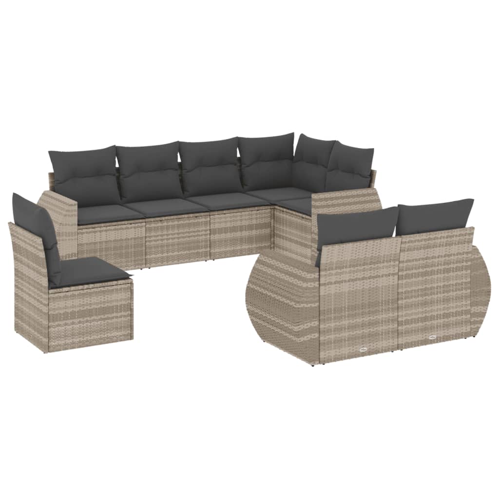 Set Divano da Giardino 8pz con Cuscini Grigio Chiaro Polyrattan - homemem39