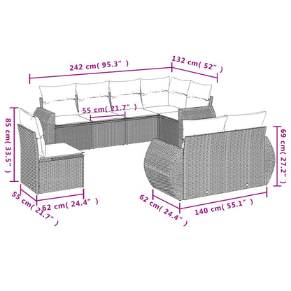 Set Divano da Giardino 8pz con Cuscini Grigio Chiaro Polyrattan - homemem39