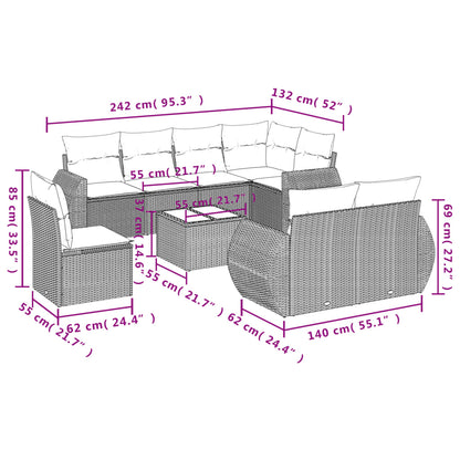 Set Divani da Giardino 8 pz con Cuscini Marrone in Polyrattan - homemem39