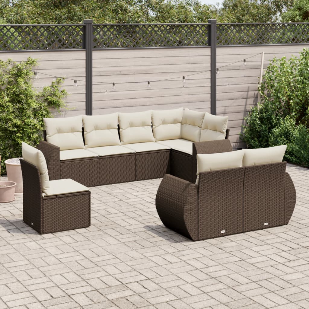 Set Divani da Giardino 8 pz con Cuscini Marrone in Polyrattan - homemem39