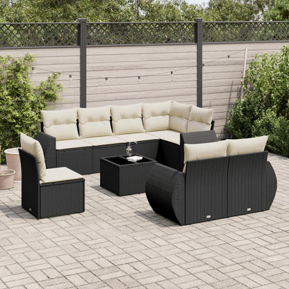 Set Divani da Giardino 9 pz con Cuscini Nero in Polyrattan - homemem39