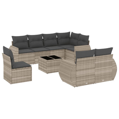 Set Divano da Giardino 9pz con Cuscini Grigio Chiaro Polyrattan - homemem39