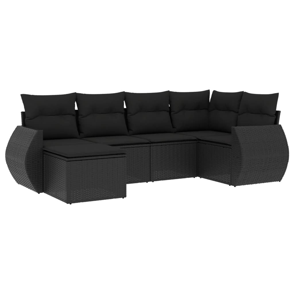 Set Divano da Giardino 6 pz con Cuscini Nero in Polyrattan - homemem39