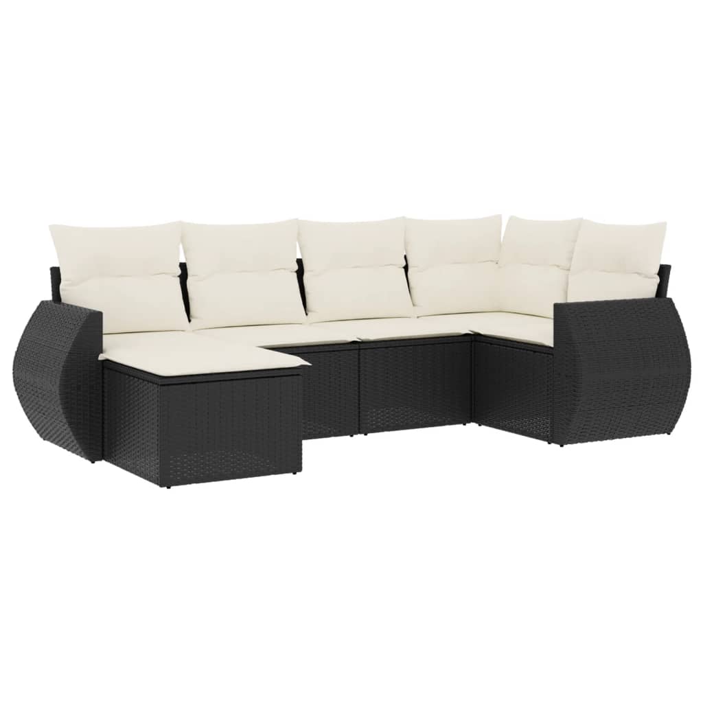 Set Divano da Giardino 6 pz con Cuscini Nero in Polyrattan