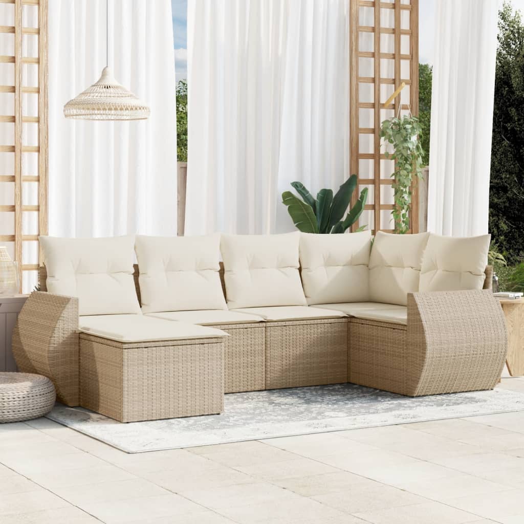 Set Divano da Giardino 6 pz con Cuscini Beige in Polyrattan