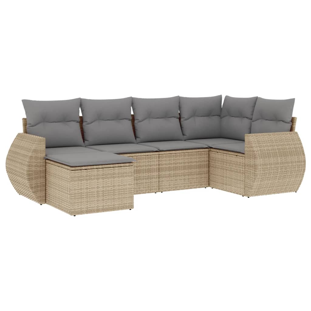 Set Divano da Giardino 6 pz con Cuscini Beige in Polyrattan - homemem39