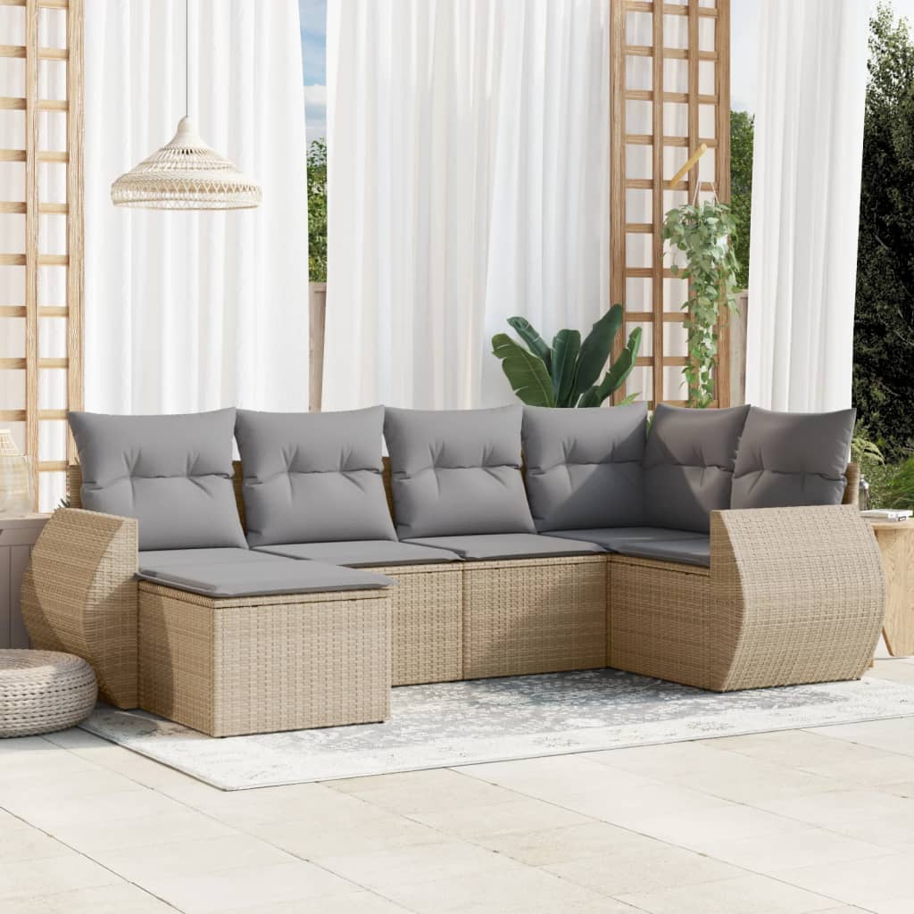 Set Divano da Giardino 6 pz con Cuscini Beige in Polyrattan - homemem39