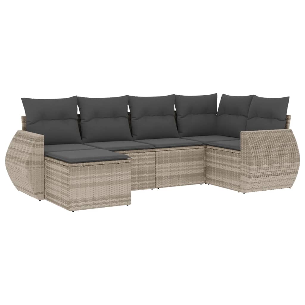 Set Divano da Giardino 6pz con Cuscini Grigio Chiaro Polyrattan - homemem39