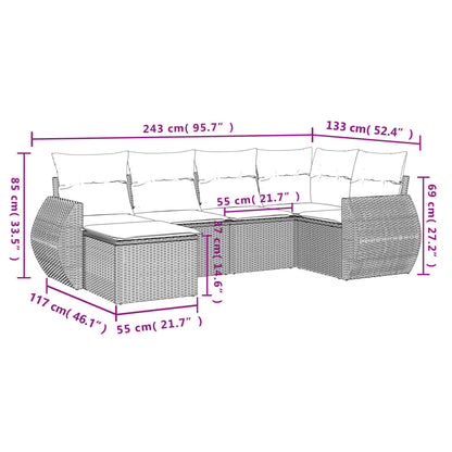 Set Divano da Giardino 6pz con Cuscini Grigio Chiaro Polyrattan - homemem39