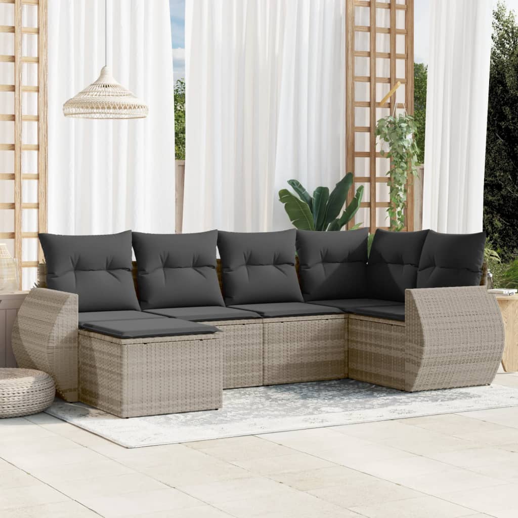 Set Divano da Giardino 6pz con Cuscini Grigio Chiaro Polyrattan - homemem39