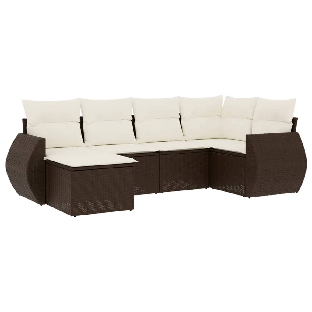 Set Divano da Giardino 6 pz con Cuscini Marrone in Polyrattan - homemem39