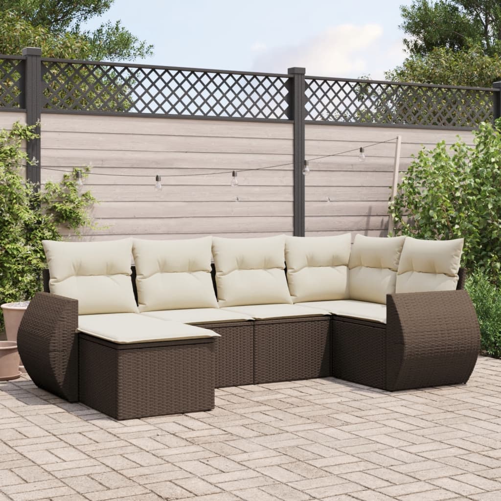 Set Divano da Giardino 6 pz con Cuscini Marrone in Polyrattan - homemem39