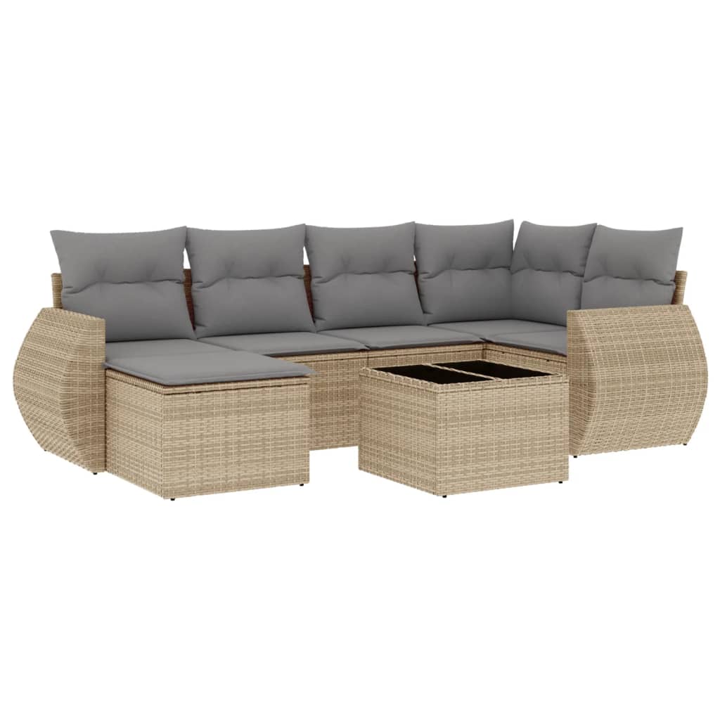 Set Divani da Giardino 7 pz con Cuscini Beige in Polyrattan - homemem39