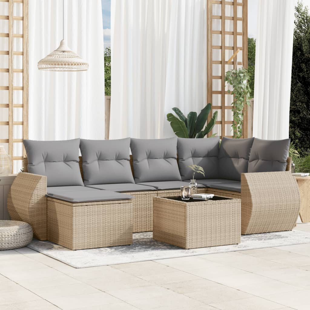 Set Divani da Giardino 7 pz con Cuscini Beige in Polyrattan - homemem39