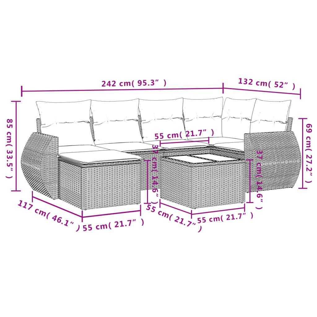 Set Divani da Giardino 7pz con Cuscini Grigio Chiaro Polyrattan - homemem39