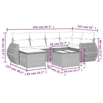 Set Divani da Giardino 7 pz con Cuscini Marrone in Polyrattan - homemem39