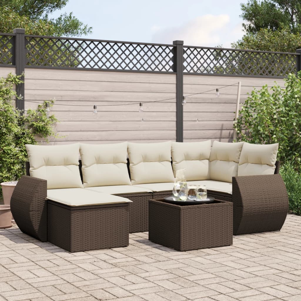 Set Divani da Giardino 7 pz con Cuscini Marrone in Polyrattan - homemem39