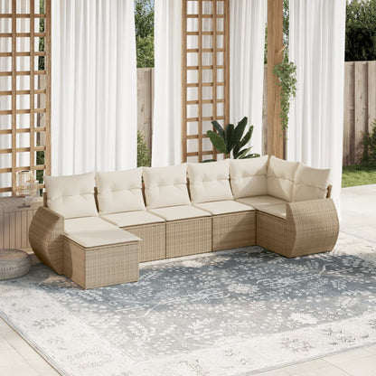 Set Divani da Giardino 7 pz con Cuscini Beige in Polyrattan - homemem39