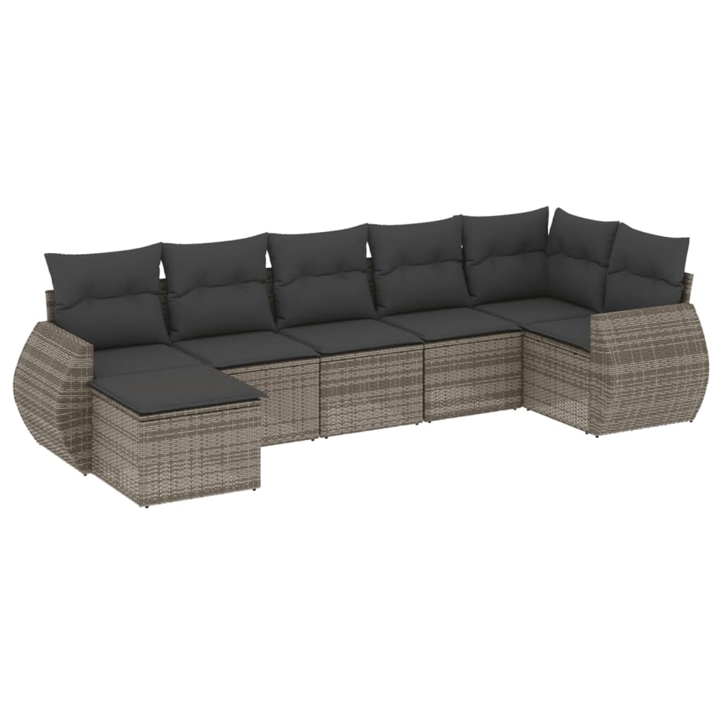 Set Divani da Giardino 7 pz con Cuscini Grigio in Polyrattan - homemem39