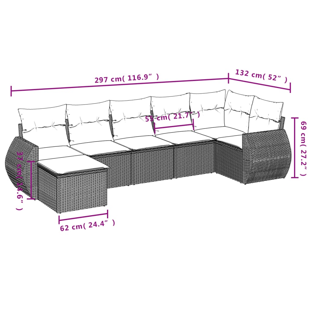 Set Divani da Giardino 7 pz con Cuscini Grigio in Polyrattan - homemem39