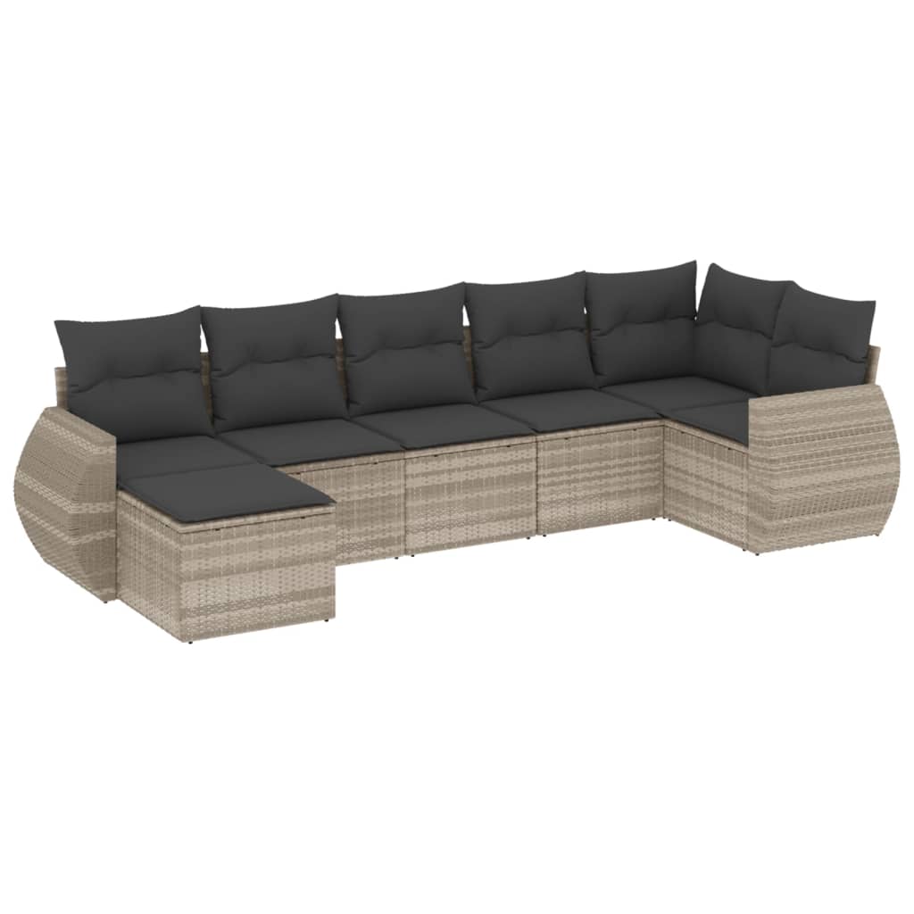 Set Divani da Giardino 7pz con Cuscini Grigio Chiaro Polyrattan - homemem39